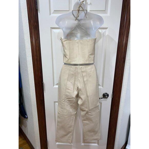 Hugo Buscati Collection Womens Cream Leather Halter Top & High-Waisted Pants Set - Picture 7 of 11
